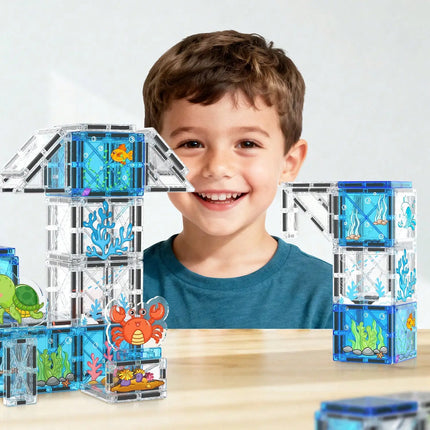 Magnetic Building Blocks for Children, Ocean Animal Scene, Creative Play, Children's Learning Birthday Gift