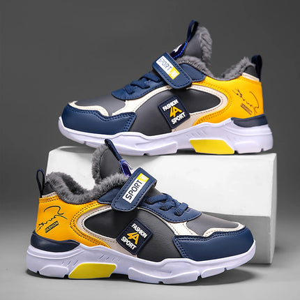 Autumn and Winter Kidsren's Shoes, Boys' Sports Shoes, Leather-Covered, Velvet-Lined, Breathable, Non-Slip, Versatile Sports Shoes for Middle-Aged and Older Kidsren and Primary School Students