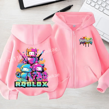 3-12 Boys Girls 2026 Kids Fashion Hoodies Tops Kids' Roblox Print Zipper Hoodie Colorful Splash Design Casual Sweatshirt For