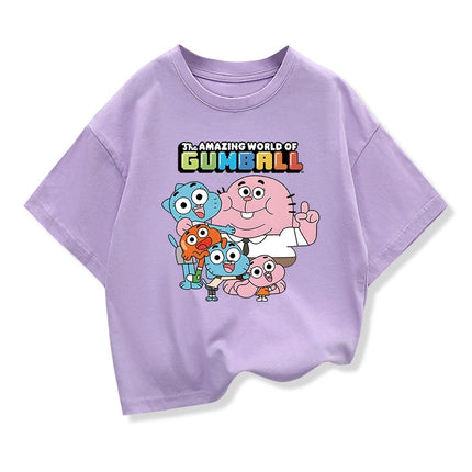 The Amazing World Of Gumball Printed Tshirt For Kids Summer White Short-sleeved Cartoon Loose Tees Boys Girls Fashion Clothes