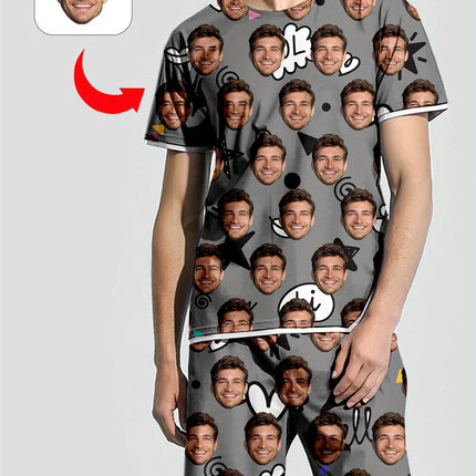 Men's Women's Facial Printed T-Shirt Shorts Set Personal Photo Customize Pajamas Comfortable Loose Home Set Valentine's Day Gift
