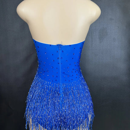 Sparkly Rhinestones Fringe Bodysuit Women Nightclub Party Dance Costume Stage Wear Sexy Tassel Leotard Performance Clothing 7G