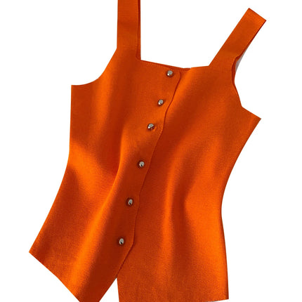 Women's Knitted Slim Fit Vest Summer 2025 Svel Top Single Button Design Versatile Inner and Outer Wear Commute Sle