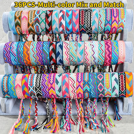 12/24/36pcs Random Bohemian Woven Bracelet Set with Tassel Colored Hand Woven Bracelet, Adjustable Ethnic Style Jewelry