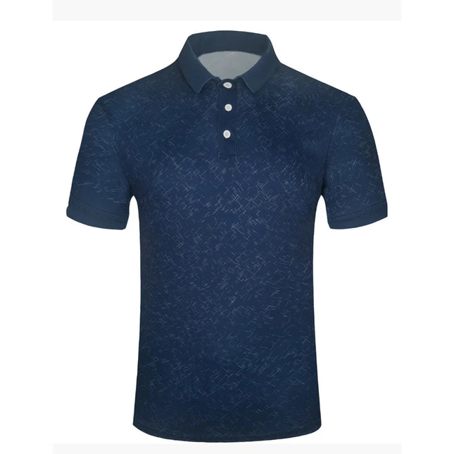 Summer Variegated Pattern Design Men's Short-sleeved White Button-up Polo Shirt Comfortable and Casual Daily Wear Polyester