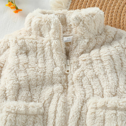 2025 New Casual Autumn /Winter Boys/Girls Long Sleeve Solid Warm Plush Sets For 1-3Y Zip-Up Coat Outfits Clothing Suit