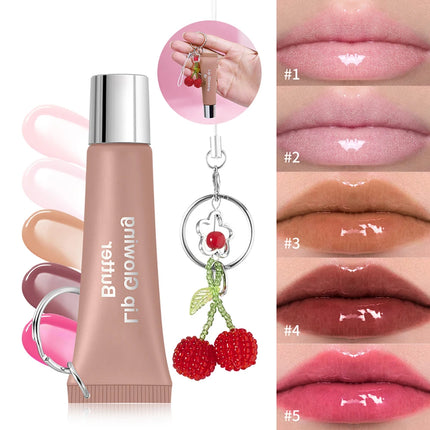 Lakerain Lip Gloss Butter Lip Balm Moisturizing Lip Balm Lip Gloss With Pendant Silver Chain Cherry Easy to Carry Lip Gloss
