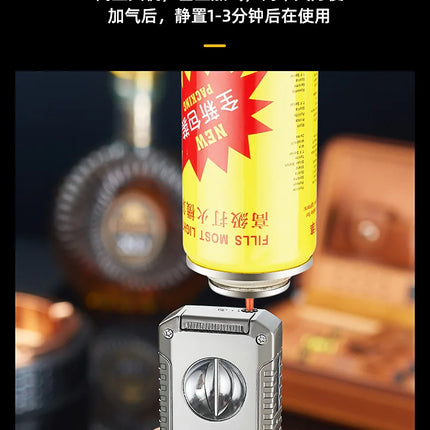 Portable Multi-function Jet Lighter with V-shaped Cigar Cutter Cigar Cigarette Holder Men's Cigarette Lighter, Gentleman's Taste