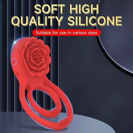 Remote Control Vibrating Cock Ring Penis Sleeve with Rose Clitoral Stimulator Penis Ring Vibrator Adult Sex Toys for Men Women