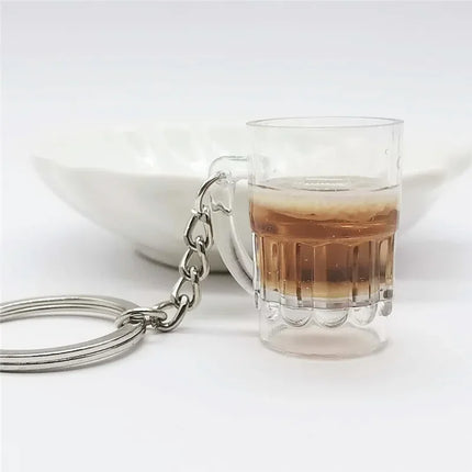 New Simulation Beer mug keychain Men And Women's Couple Key Chain Bag Pendant