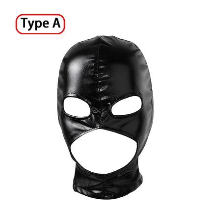 Women Mens Cosplay Face Mask Shiny Bronzing Cloth Open Mouth and Eye Glued Headgear Head Cover Couples Adult Products Sex Toys