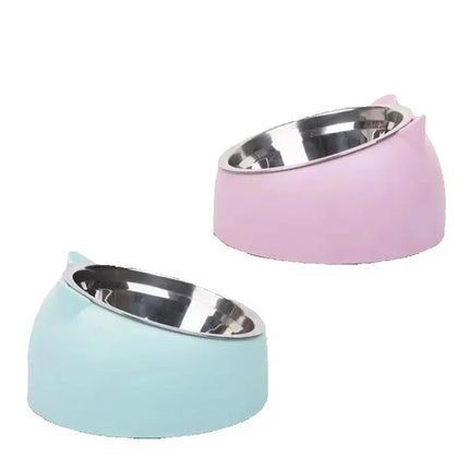 Cat Dog Bowl 15 Degrees Raised Non Slip Puppy Base Cat Food DrinkingStainless Steel  Water Feeder Tilt Safeguard Neck Pet