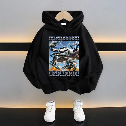 Italian Brainrot Tralalero Tralala Cartoon Fun Kid Hooded Sweatshirt Boys Girls Autumn Winter Fashion Warm Long Sleeve Hoodies