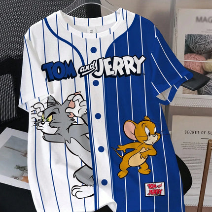 Summer Tom and Jerry Design Pattern Printed Children's Sweatshirts Casual Sports Short Sleeve Loose Round Neck Pullover T-shirts