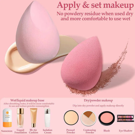 14Pcs Hybrid Makeup Sponge & Powder Puff Set - Hydrophilic Latex-Free Foundation & Loose Powder | Vegan Oil-Free Beauty Tools