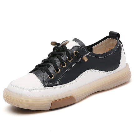 Genuine Leather Women Soft Sole Walking Shoes Girl Student Jogging Sneaker White Black Flats Female Casual Skate Trainers Summer