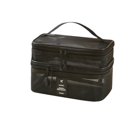 Fashion Transparent Mesh Travel Cosmetic Bag Storage Multi Layer Portable Womens Toiletry Bag Large Capacity Bag Makeup