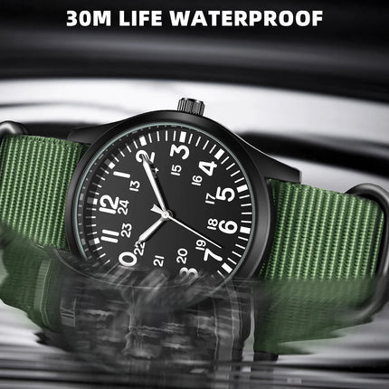 TPW Air Force Field Watch Fabric Strap 24 Hours Display Quartz Movement 42mm Dial