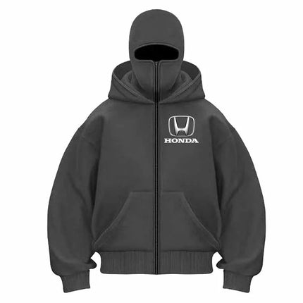 2026 Honda Logo Men and  Balaclava Y2K Gothic Winter New Item Double Hooded Sweatshirt Men's Hooded Mask Zipper Sportswear  Swea