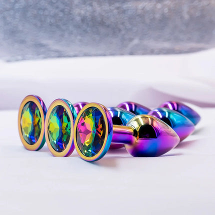 Colorful Anal Plug Rainbow Butt Plug Metal Anal Sex Toys Dildo Anal Beads 3 size for Choice Sex Toys Drop Shipping