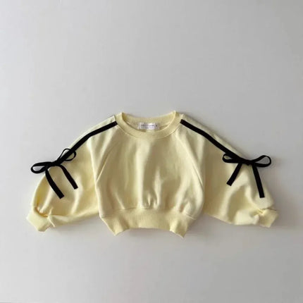 4295  Baby Clothing Set Spring Autumn Korean Sports Girl's Suit Bow Bar Splicing Sweater +Pant Two-piece Suit.