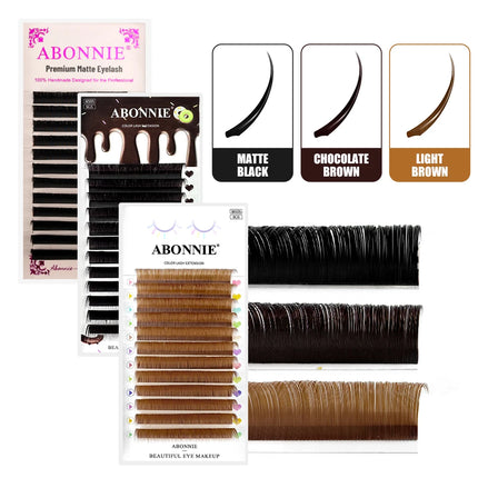 ABONNIE Brown Ellipse Flat Lashes Extensions Split Tips Flat Ellipse Individual Eyelash Extension