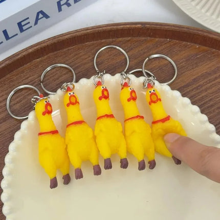 Yellow Shrilling Chicken Keychains Creative Mini Rubber Squeeze Screaming Chicken Key Chains Funny Bag Pendant Decor Keyrings