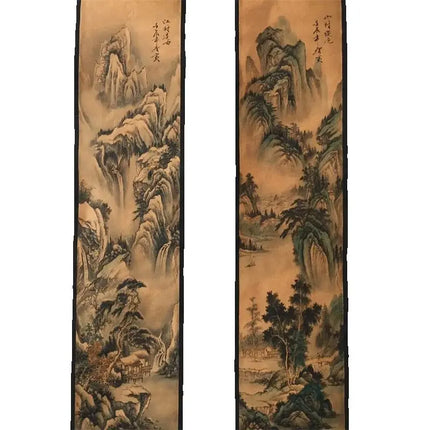 Chinese Ancient Paper Calligraphy Paintings Scrolls Poems Tang Yin's landscape Four Map Art Decorative Wall Hanging