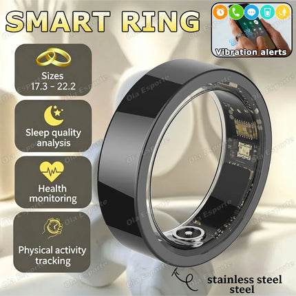 New Vibration Reminder Smart Ring Heart Rate Blood Oxygen&Pressure Health Monitoring IP68 Waterproof Multi-Sport Mode Smartring