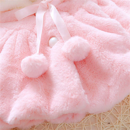 Winter Baby Girl Jacket Sweet And Cute Warm Hooded Rabbit Ear Wool Sweater Minimalist Children'S Clothing Suitable For 0-3 Year