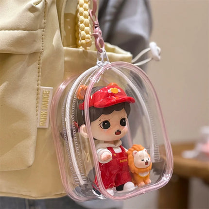 Portable Transparent PVC Mystery Box Keychain Square Zipper Storage Pouch Bag Pendant Anti Dust Waterproof Plush Dolls Toy Bag