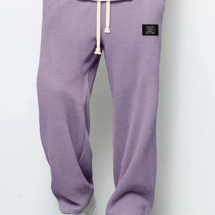 Men's spring-autumn trendy brand loose-fitting stretchy straight-leg sweatpants. Waffle fabric. Micro-bouncy sporty casual pants