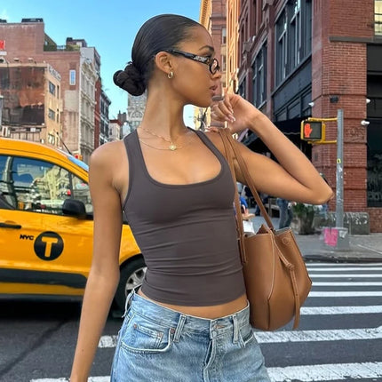 Hugcitar 2025 Summer Solid Straps Sexy Slim Crop Tank Top Women Casual Y2K Clothes Streetwear Party Sport Festival Wholesale