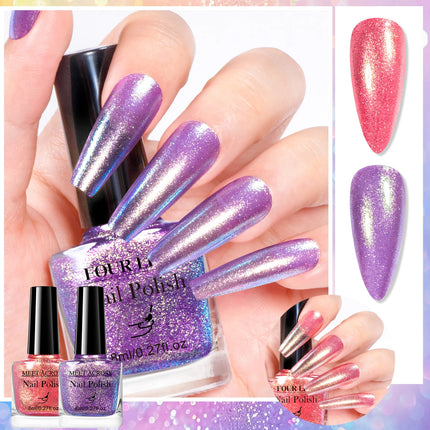 2pcs 8ml Chameleon Nail Polish Set Gorgeous Glitter Galaxy Chrome Holographic Nail Polish No-Bake Quick Dry Long-Lasting Nails