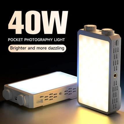 40W RGB LED Camera Light 2800-9000K 4400mAh Battery Mini LED Video Lamp with Tripod Adjustable Pocket Photography Light Camping