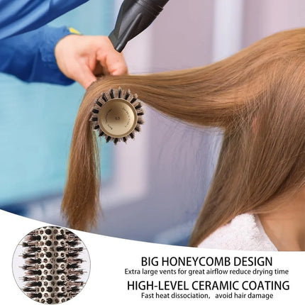 3 Pcs Boar Bristle Round Brush for Blow Drying, Nano Thermal Ceramic and Ionic Tech for Curling and Straightening, Large Medium Small