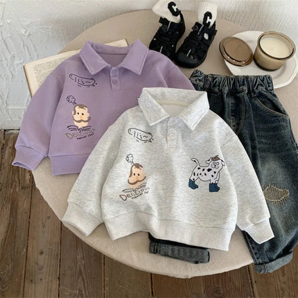 Kids Polo Shirts 2026 Spring Autumn New Sweater for Boys Cartoon Children Polo Shirt Toddler Tops Baby Sweatshirts Clothing