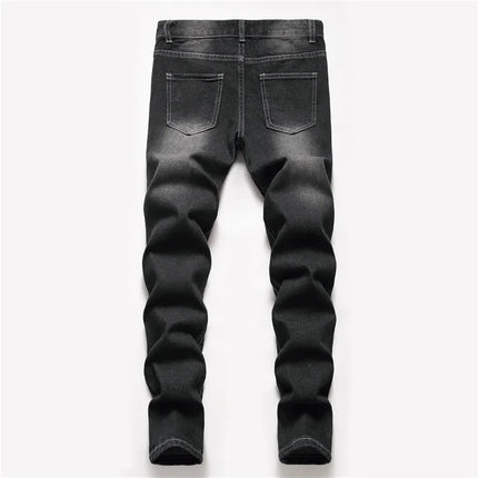 Denims Boy Children Jeans Straight Pants Ripped Hole Mid Waist Washed Distressed Pockets Streetwear 2025 Big Kids Trousers
