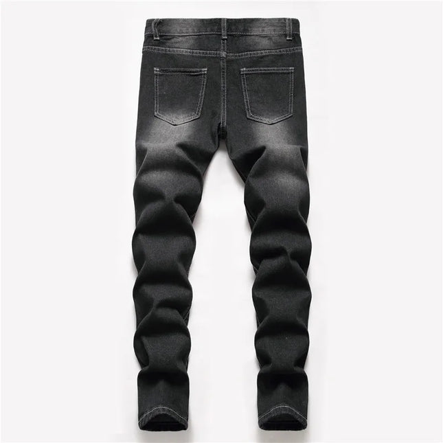 Denims Boy Children Jeans Straight Pants Ripped Hole Mid Waist Washed Distressed Pockets Streetwear 2025 Big Kids Trousers