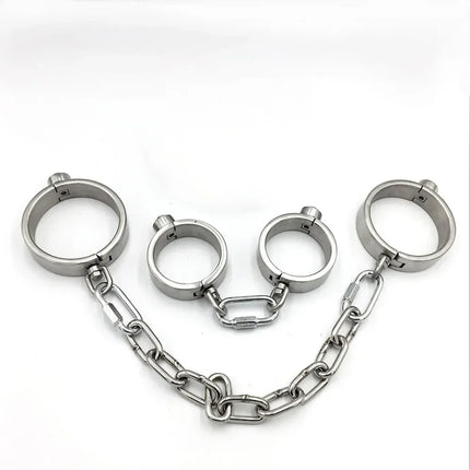 Heavy Stainless Steel Press Lock Wrist Handcuffs Ankle Cuffs Neck Collar Choker Shackles Bondage Adult Games Sex Toys for Couple