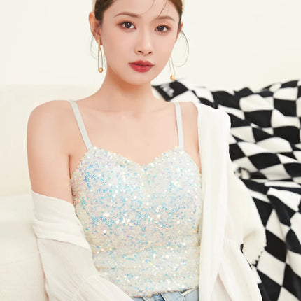 Small Sequin Ball One-Piece Fixed Vest Wrap Chest Base Layer Brtte for Girls Summer Outing ort High Elastic Polye...