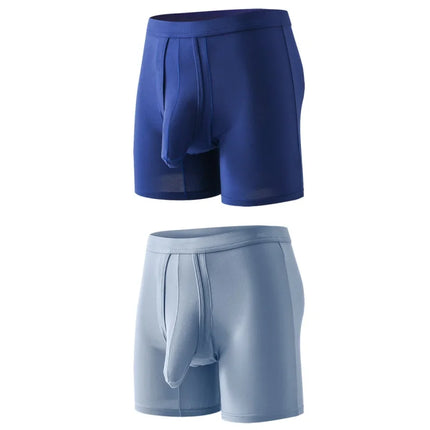 2PCS Mens Long Legs Underwear Separate Ball Pouch Breathable Comfort Sport Seamless Boxer Trunks Shorts Calzoncillo Hombre