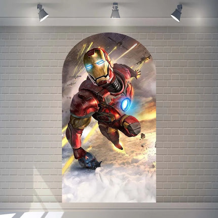 Arched Iron Man children's birthday party gift decoration elastic background props customizable superhero room decoration poster