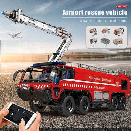 MOULD KING 19004S High-Tech Toys The MOC-4446 RC Motorized Airport Crash Tender Model Building Blocks Bricks Kids Christmas Gift
