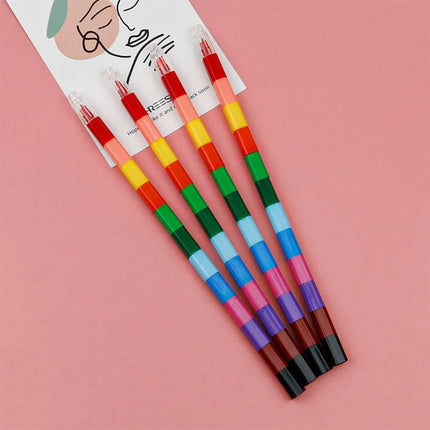 12 Colors Graffiti Crayons Stackable Puzzle Crayon Pens Total Length 10'' Kids Students Coloring Set for Home Xmas Party