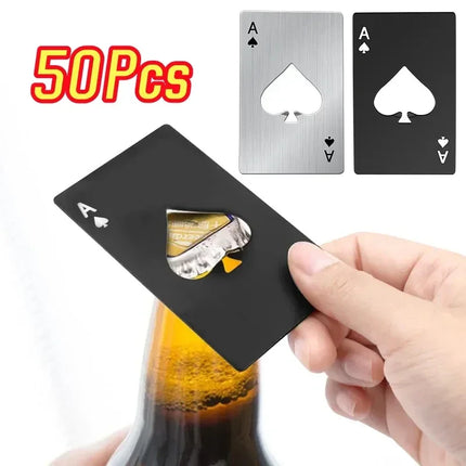 1/50pcs Credit Card Bottle Opener Pocket Stainless Steel Can Opener Bottle Picker Beer Wine Beer Opener Poker Black Peach A