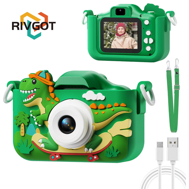 Kids Camera 1080HD Children Digital Camera for Kids with Silicone Protective Case Dinosaur Toy Camera Birthday Gift Boy Ages 3-6
