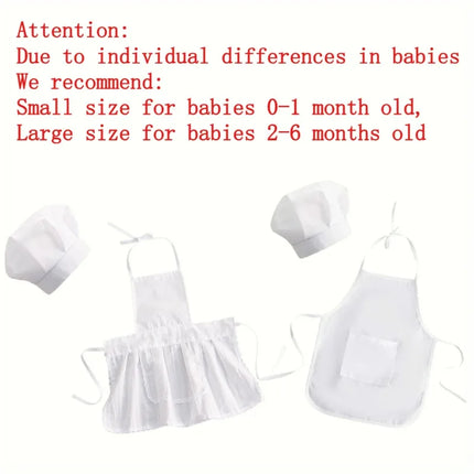 2pcs Little Chef Baby Costume Newborn Photography Props White Apron Hat Set Creative Infant Baking Cook Photo Shoot Clothes