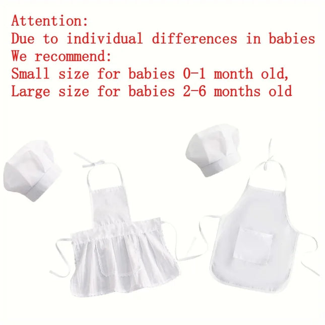 2pcs Little Chef Baby Costume Newborn Photography Props White Apron Hat Set Creative Infant Baking Cook Photo Shoot Clothes