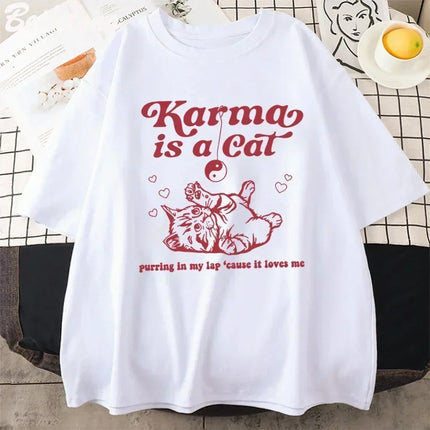 Karma Cat 2024 Taylor Midnight Album Short Sleeve T-Shirt for Women, Midnight Meeting Top